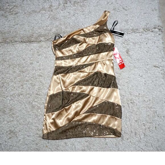 New! A. Byer Gold & Black One Strap Shoulder Above Knee Dress Juniors Size 11 - Picture 1 of 7